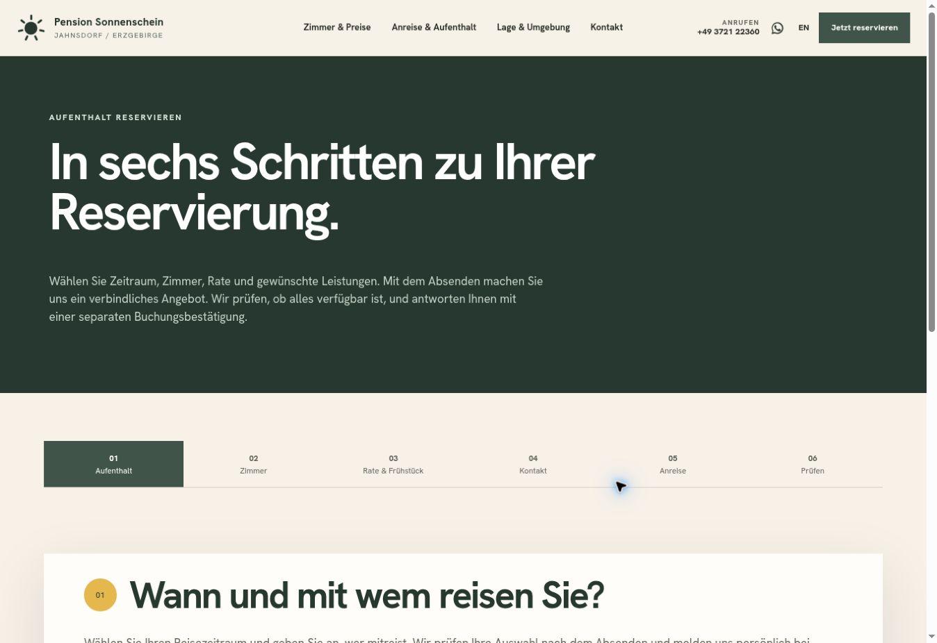 Reservierungsweg der Pension Sonnenschein